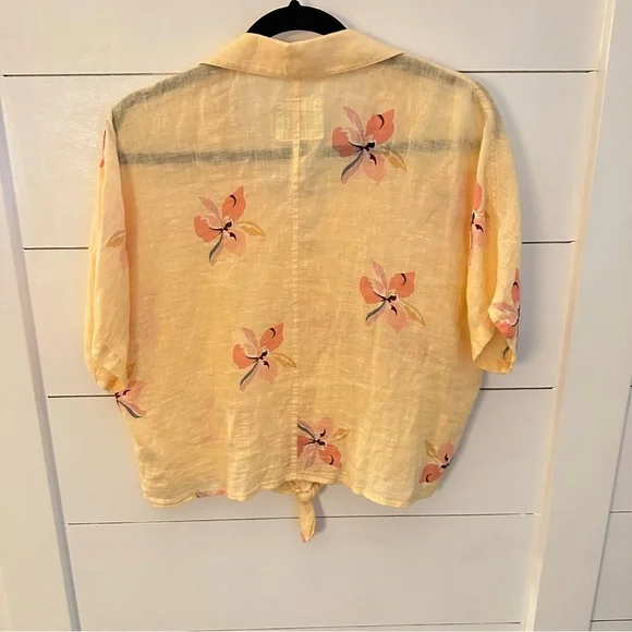 RAILS S Marley tie yellow floral spring short sleeve linen blouse shabby chic - Picture 3 of 13